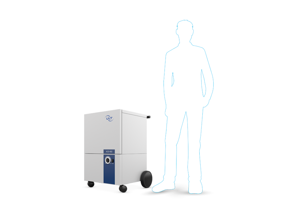 Schematic illustration of a person next to the extraction system