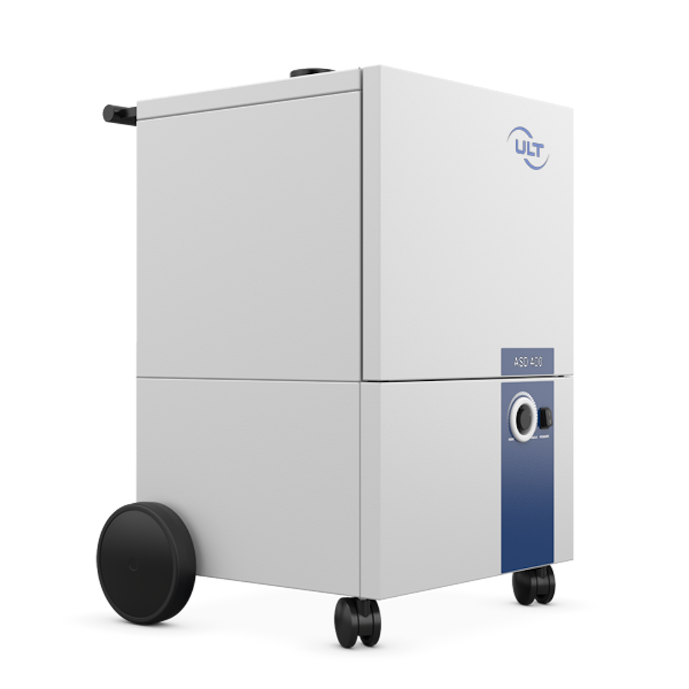 Lateral view of the system with blue label