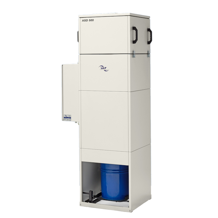 Gray system with blue dust collection bin