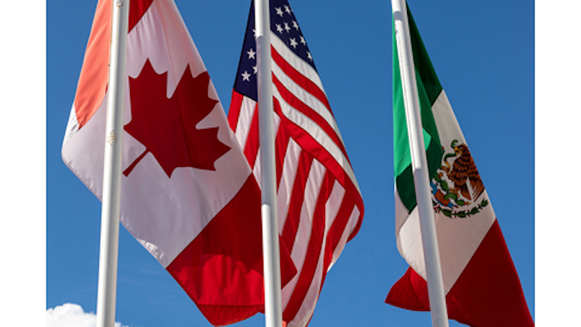 Flags of USA, Mexico and Canada together in one image