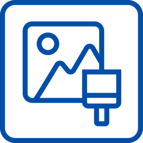 Icon for restoration showing a brush in front of a painting
