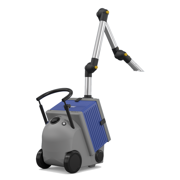 Well-shaped system with wheels, telescopic handle and suction arm