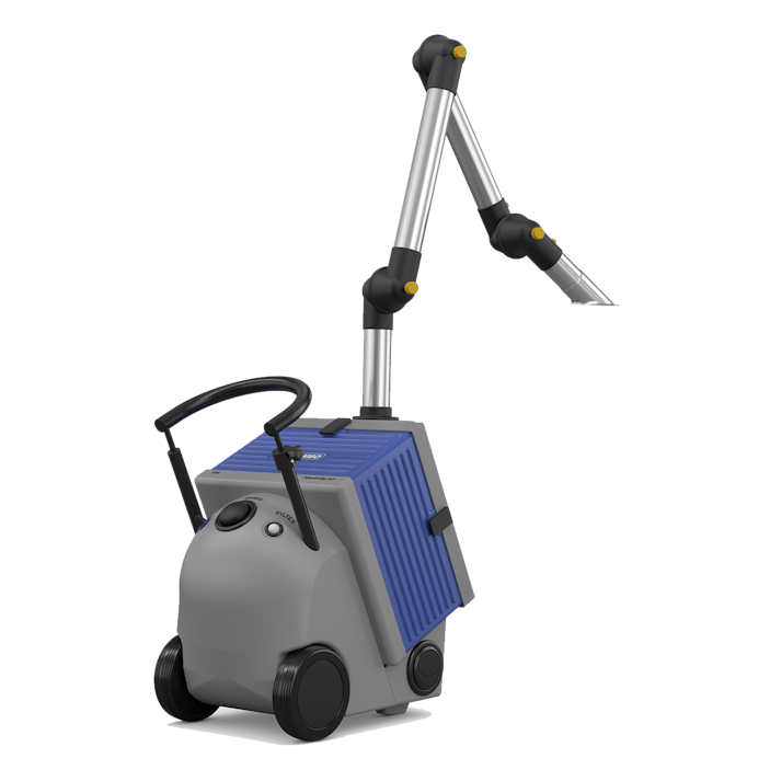 Mobile laser fume extractor with castors and extraction arm