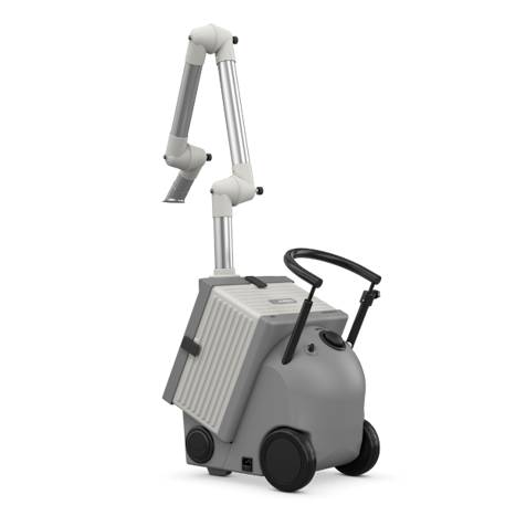 Grey white device on castors with mounted extraction arm