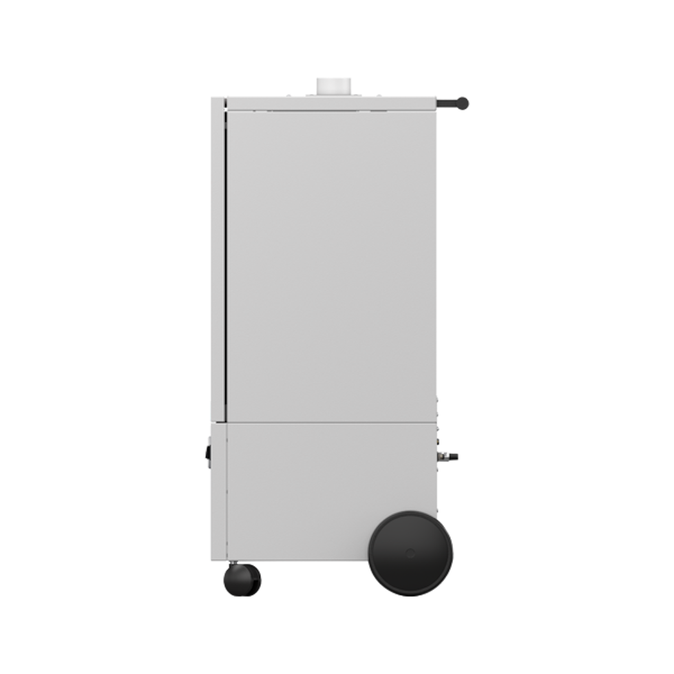 Side view of appliance made of gray sheet steel