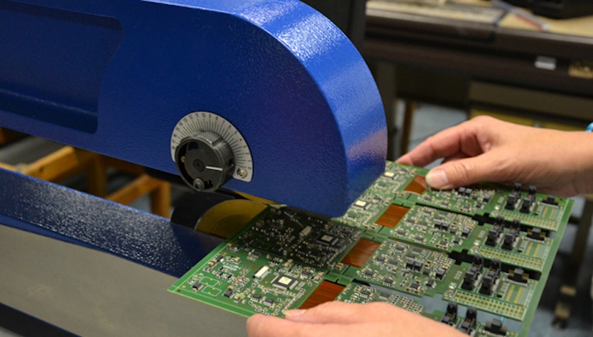 Two hands hold PCBs to be panelled