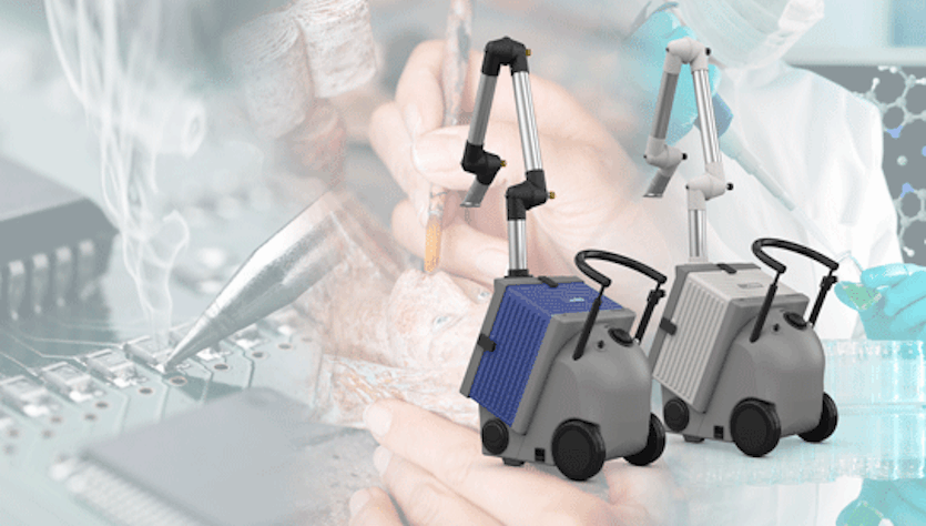 Two system variants of the mobile extraction unit in blue and white