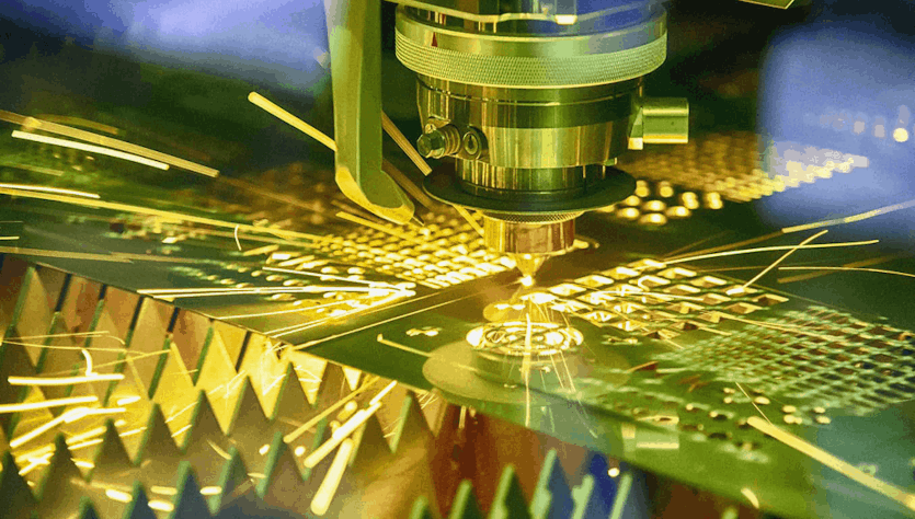A PCB is marked with a laser