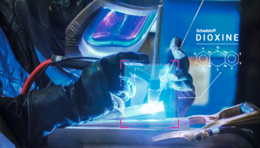 Welder processing metal