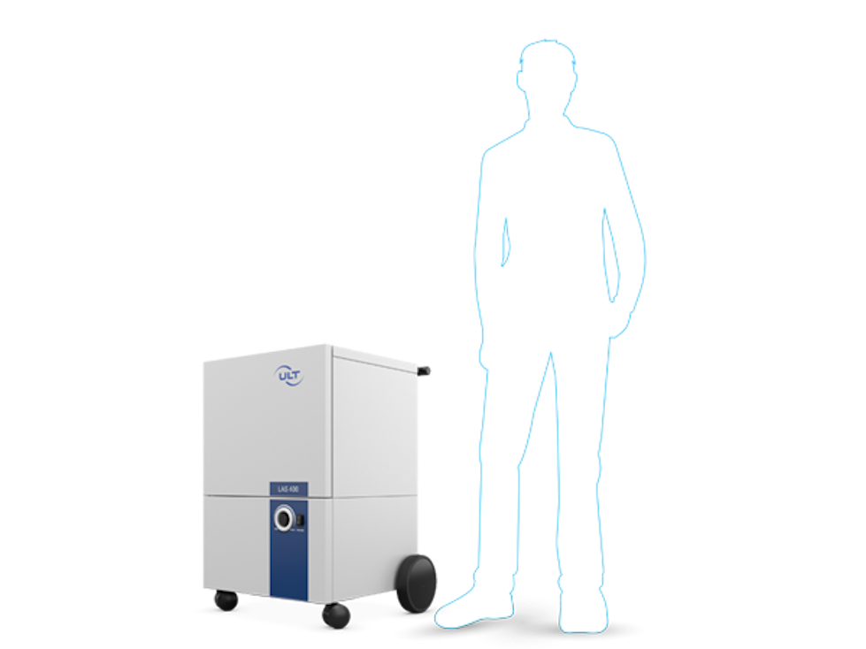 Silhouette of a person next to the unit that reaches up to the hip