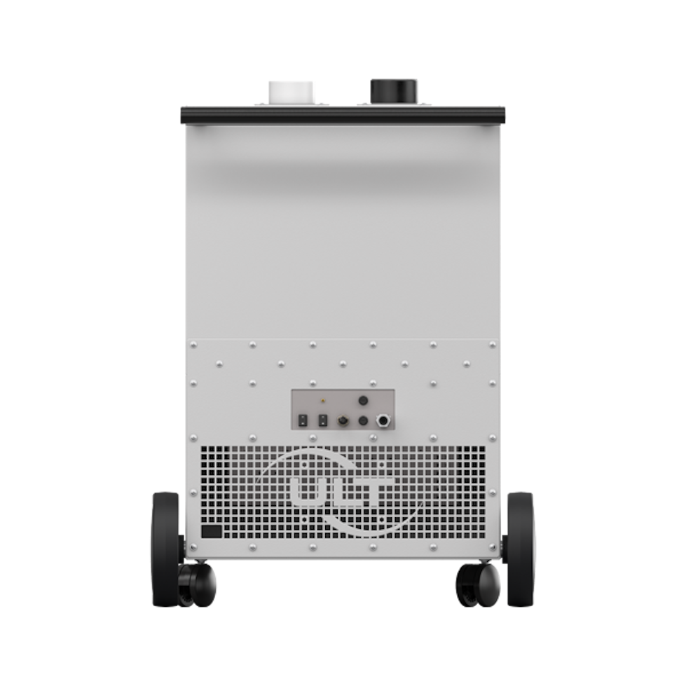 The back of the unit where the outlet grille is located, with the ULT logo on it