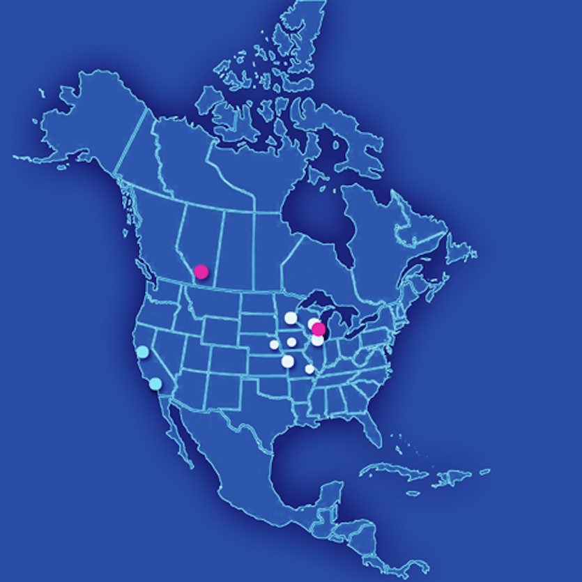 Map with contact points and geografic information